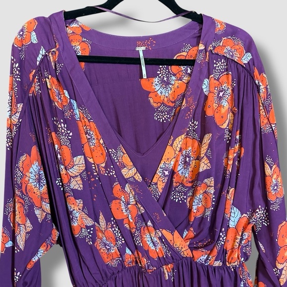 Free People Tuscan Dreams Tunic Small Floral Bohemian Plum Orange Layered - Picture 5 of 9